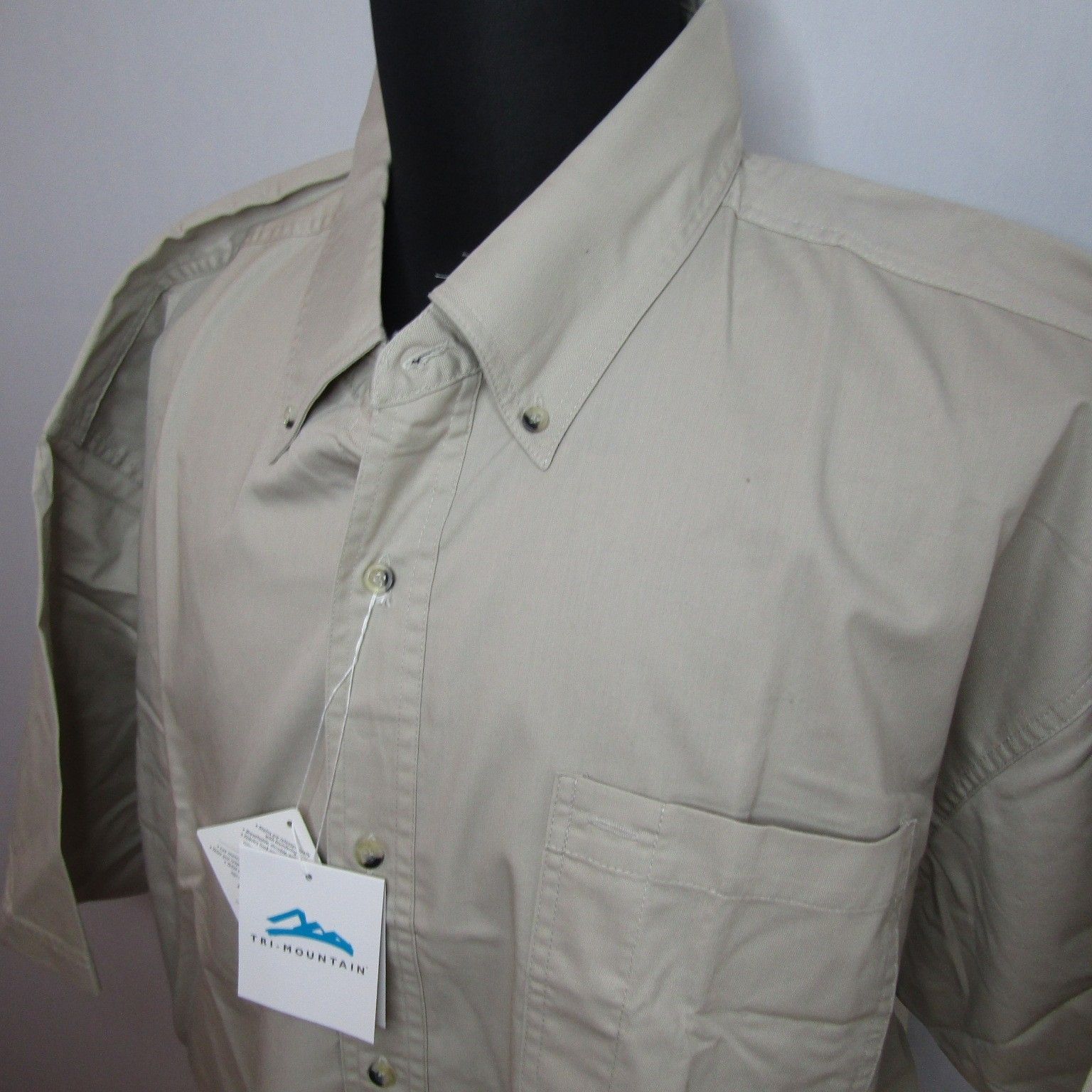 Tri-Mountain Men's 5xl Khaki Short Sleeve Casual Button Down Shirt Nwt Teflon